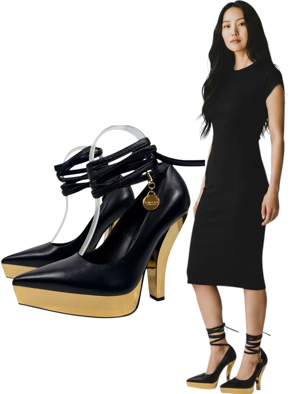 New Tom Ford Lux Nappa Leather Tie Platform Heels Black Size 37.5